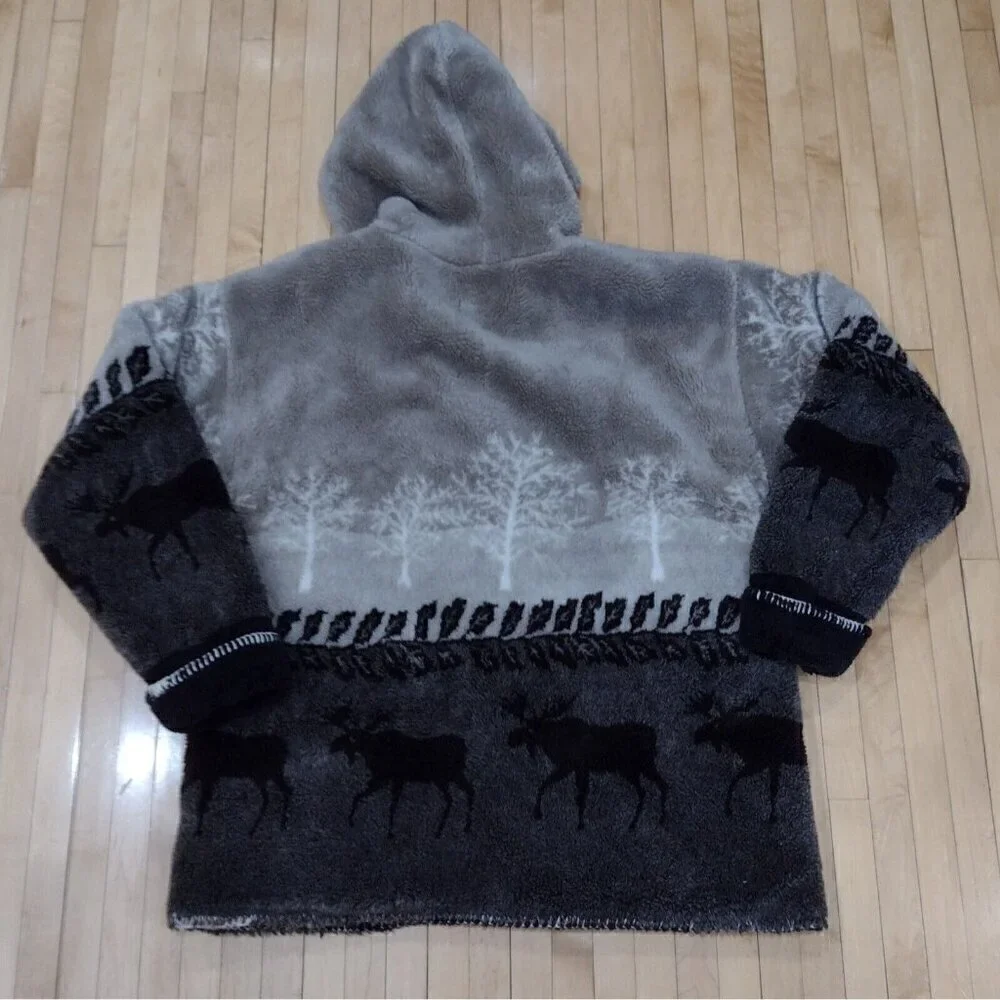 Vintage Black Mountain Hooded Heavy Fleece Jacket Button Down Womens M Moose - Picture 3 of 9